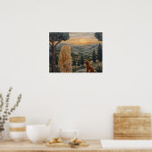 ブロンドの女の子,犬,歩く,夕日,山 ポスター (キッチン)