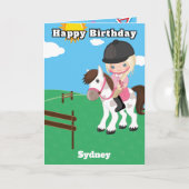 ブロンドの女の子 馬の秘密のメッセージ 誕生日 カード (正面)