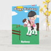 ブロンドの女の子 馬の秘密のメッセージ 誕生日 カード (黄色い花)