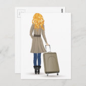 ブロンドの女性とスーツケース ポストカード (正面/裏面)