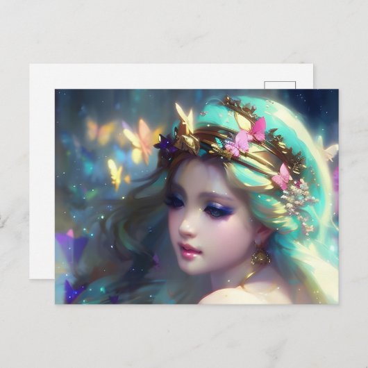 ブロンドの女性と蝶 ポストカード (正面/裏面)