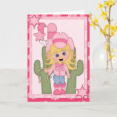 ブロンドの女性のカーボーイの挨拶状 カード (黄色い花)