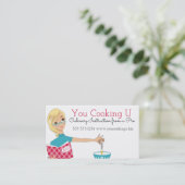 ブロンドの女性の料理のベーキングの割れる卵 名刺 (スタンド正面)