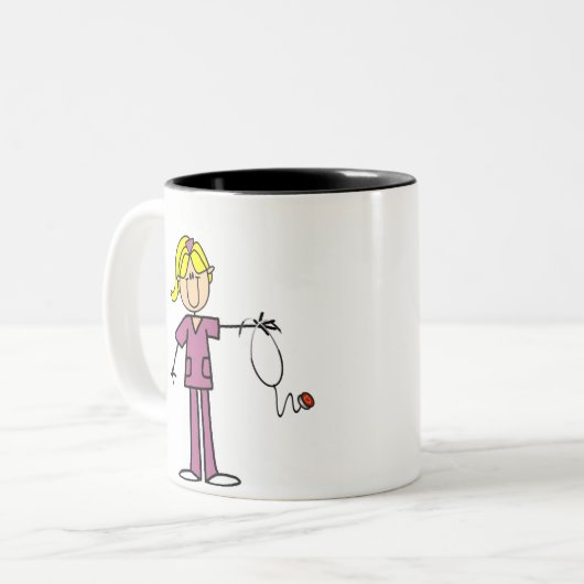 ブロンドの女性の棒の姿のナースのTシャツ ツートーンマグカップ (正面左)