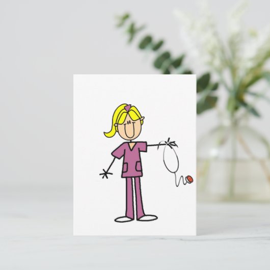 ブロンドの女性の棒の姿のナースのTシャツ ポストカード (スタンド正面)