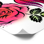 ブロンドの女性の青い目とバラと虹色の髪 ポスター (角)