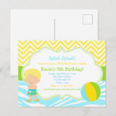 ブロンドの少年プールパーティーバッシュパーティー ポストカード (正面/裏面)