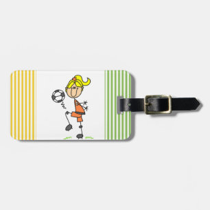 ブロンドの棒の姿のサッカーの選手の女の子のギフト ラゲッジタグ