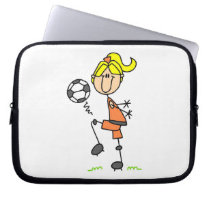 ブロンドの棒の姿のサッカーの選手の女の子のギフト ラップトップスリーブ