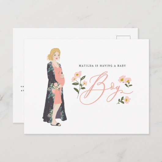 ブロンドの母は男の子の赤ちゃんシャワー招待状 ポストカード (正面/裏面)