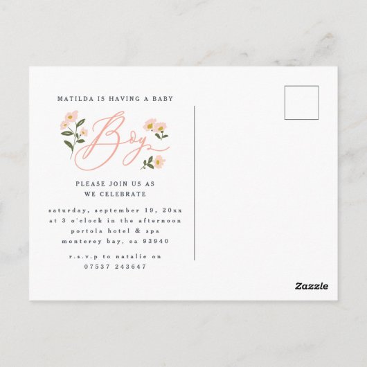 ブロンドの母は男の子の赤ちゃんシャワー招待状 ポストカード (裏面)