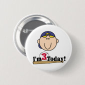 ブロンドの男の子の野球の第3誕生日 缶バッジ (正面&裏面)