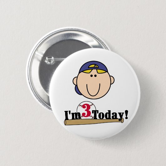 ブロンドの男の子の野球の第3誕生日 缶バッジ (正面&裏面)