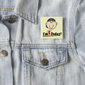 ブロンドの男の子の野球の第4誕生日 缶バッジ (インサイチュ)