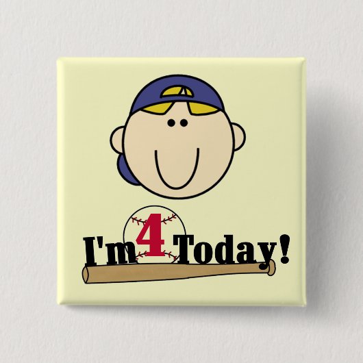 ブロンドの男の子の野球の第4誕生日 缶バッジ (正面)