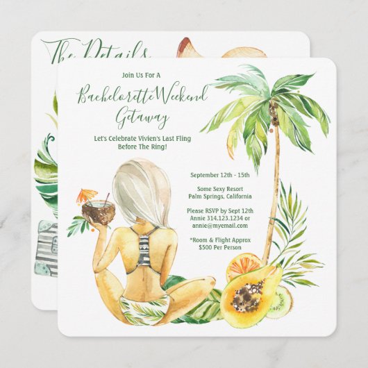 ブロンドの花嫁のバチェロレッテビーチウィークエンド 招待状 (正面/裏面)