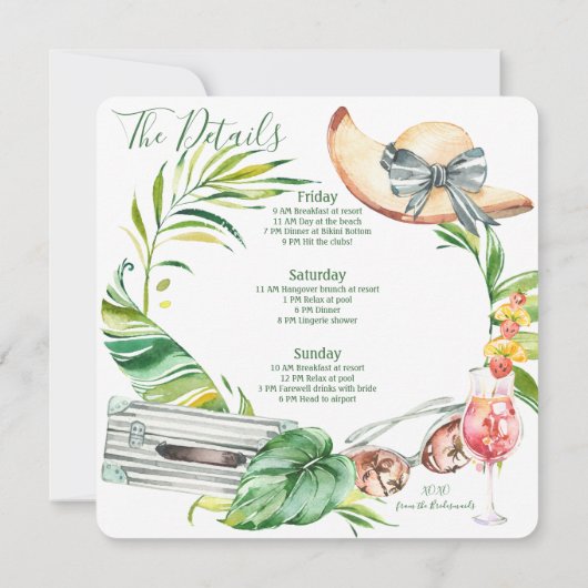 ブロンドの花嫁のバチェロレッテビーチウィークエンド 招待状 (裏面)