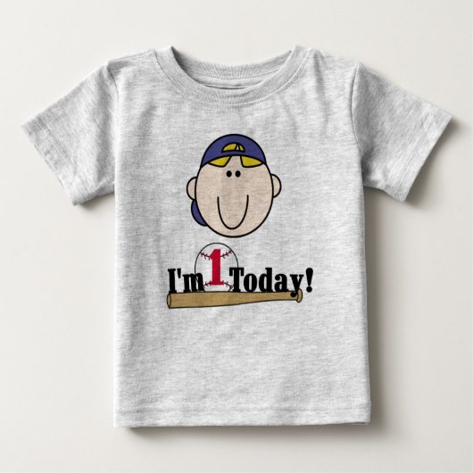 ブロンドの野球の最初誕生日 ベビーTシャツ (正面)