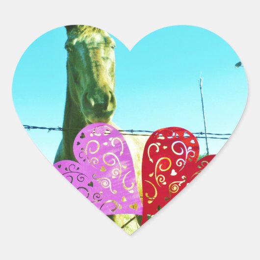 ブロンドの馬とピンクと赤いハート ハートシール (正面)