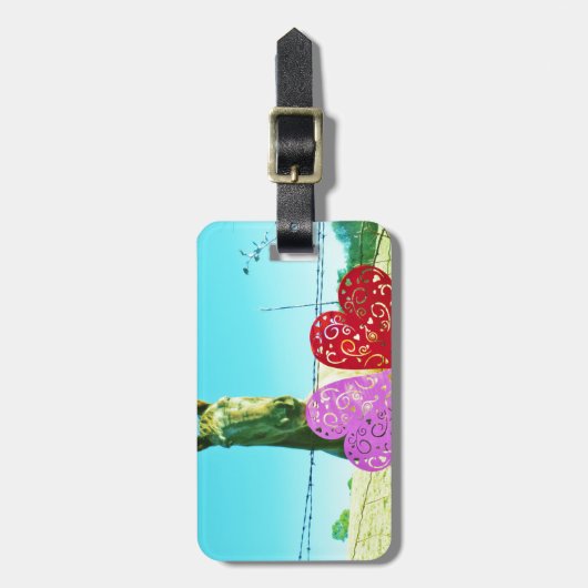 ブロンドの馬とピンクと赤いハート ラゲッジタグ (正面縦)