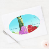 ブロンドの馬とピンクと赤いハート 楕円形シール (封筒)