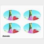 ブロンドの馬とピンクと赤いハート 楕円形シール (シート)