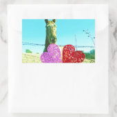 ブロンドの馬とピンクと赤いハート 長方形シール (バッグ)