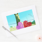 ブロンドの馬とピンクと赤いハート 長方形シール (封筒)