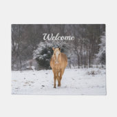 ブロンドの馬の雪の歓迎の形式で歩く ドアマット (正面)