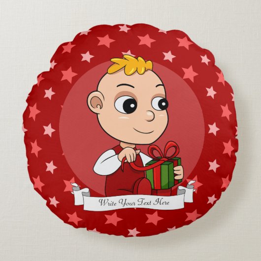 ブロンドの髪の漫画と可愛いクリスマスベビー ラウンドクッション (正面)