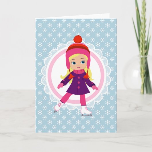 ブロンドアイススケーター – ウィンタースポーツスケートで滑る カード (正面)