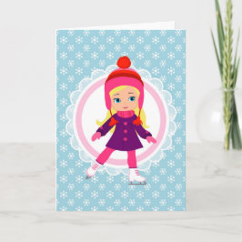 ブロンドアイススケーター – ウィンタースポーツスケートで滑る カード