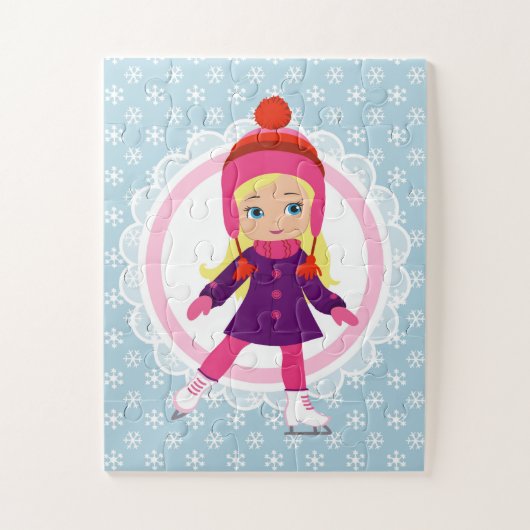 ブロンドアイススケーター – ウィンタースポーツスケートで滑る ジグソーパズル (縦)