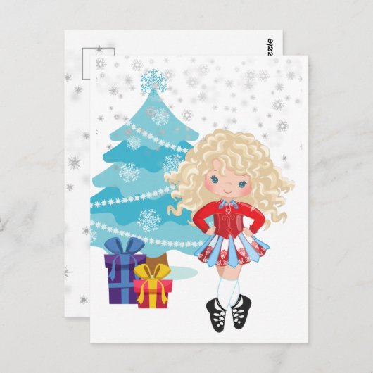 ブロンドアイリッシュダンサーウィンタークリスマスホリデーカード ポストカード (正面/裏面)