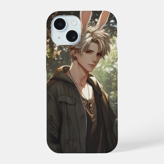 ブロンドアニメウサギ少年 iPhone 15ケース (裏面)