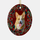 ブロンドイエローキュートコルギクリスマスクリスマスリース赤 セラミックオーナメント (右)