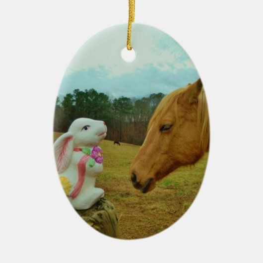 ブロンドイエローホース&イースターバニー セラミックオーナメント (正面)