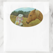 ブロンドイエローホース&イースターバニー 楕円形シール (バッグ)