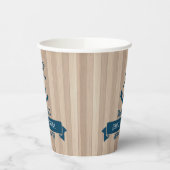 ブロンドウッドテクスチャネイビーブルー航海のボートいかり 紙コップ (左)