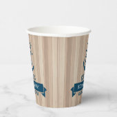 ブロンドウッドテクスチャネイビーブルー航海のボートいかり 紙コップ (右)