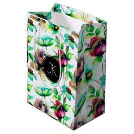 ブロンドウッドテクスチャ上の赤いバラ ミディアムペーパーバッグ