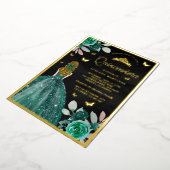 ブロンドエメラルドドレスバタフライキンセアニェラ金ゴールド 箔招待状 (回転した状態)