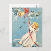 ブロンドエンジェルリンギングア金ゴールドベルレッドボウ ポストカード (正面/裏面)