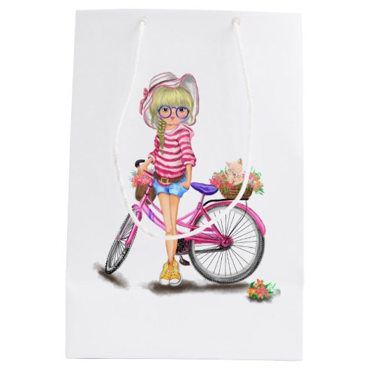 ブロンドガールとピンクバイク抱き枕 ミディアムペーパーバッグ (裏面)