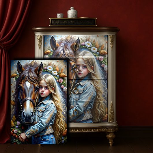 ブロンドガールとブラウンホースデニムフローラデクページ 薄葉紙