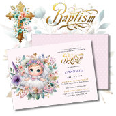 ブロンドガールのバプテスムパープル金ゴールドフローラクロス 招待状