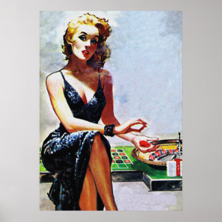 ブロンドガールインカジノレトロヴィンテージパルプカバーアート ポスター
