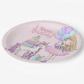 ブロンドガールクールユニコーンモダンプリンセス誕生日 ペーパープレート (アングル)