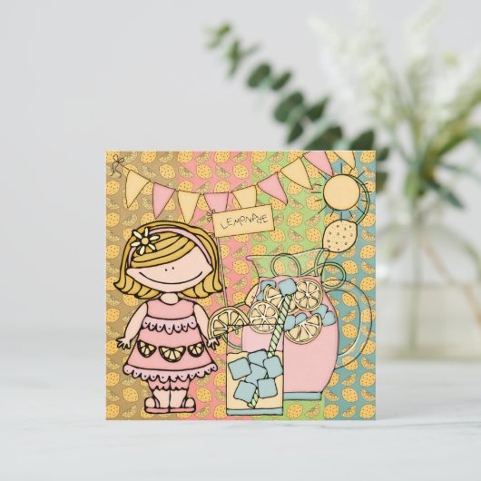 ブロンドガールサマーレモネード誕生日招待状 招待状 (スタンド正面)
