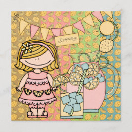 ブロンドガールサマーレモネード誕生日招待状 招待状